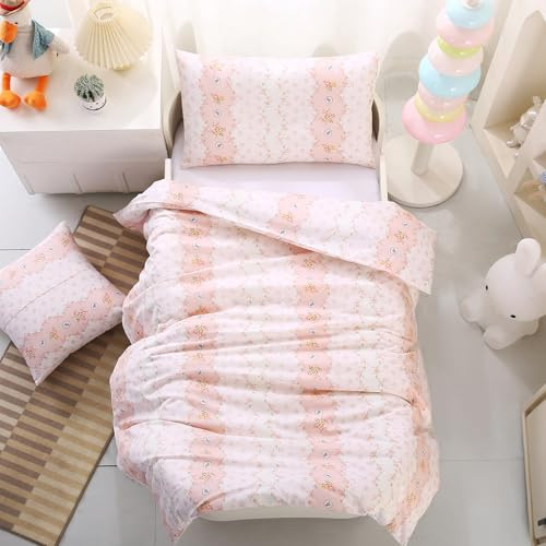 HMtideby Pink Floral Toddler Kids Bedding Set for Girls, Cot Bed Duvet Cover with Pillowcase, 2 pcs, 120 x 150 cm