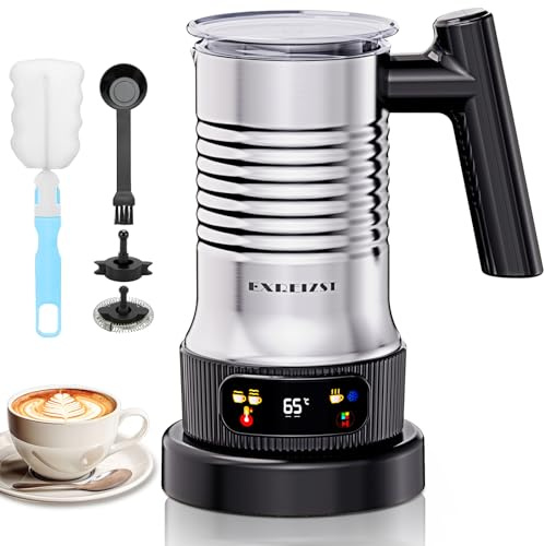 [Upgraded] Milk Frother 4-in-1 Electric Milk Frother with LED Display - Whisper Quiet (50dB), Hot/Cold Foam Maker for Latte & Hot Chocolate, Stainless Steel, Ideal for Home & Office