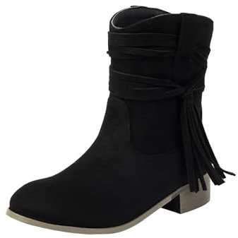 Generisch Ankle Boots Women's Elegant Ankle Boots with Heel Short Boots Suede Slip On Boots Warm Snow Boots Large Size Winter Boots Casual Ankle Boots Plain Transition Boots, black, 11.5 UK