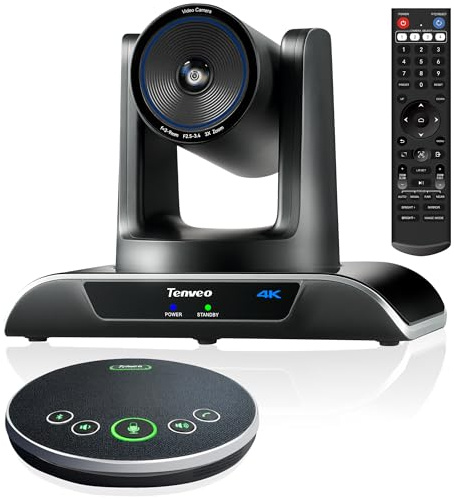 Tenveo Sistema de cámara de Conferencia 4K PTZ con Altavoz Bluetooth, Zoom óptico 3X, Seguimiento de IA, USB 3.0/HDMI, ángulo Amplio de 93° - Ideal para reuniones, Iglesia, Zoom/Equipos/OBS