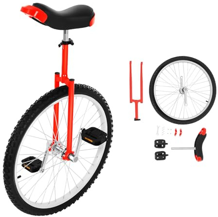 ROGONPDK 24-tums enhjuling, enhjuling med 2 pedaler, enhjuling för vuxna, höjdjusterbar enhjul, utomhushjul, för kontorsarbetare, cykelsportentusiaster och andra (röd)