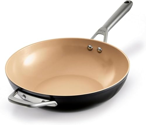 Ninja Extended Life 28cm Ceramic Wok, Non-Stick (No PFAS, PFOA, Lead or Cadmium), Induction Compatible, Oven Safe Up to 285°C, Terracotta and Grey, CW90928EUI