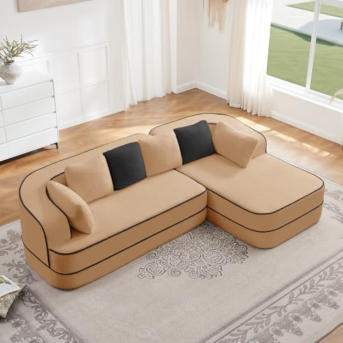 KEIKI Teddy Fabric Modular Boneless Sectional Sofa with Chaise, Right Facing Relaxed Seating Layout
