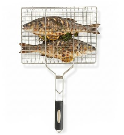Amig - Griglia Doppia per Barbecue - 50 x 32 cm - Acciaio Inossidabile - Griglia BBQ per Carne e Verdure - MOD. AM34