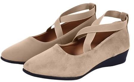 Dam Criss Cross Strap Kilskor Casual Mary Jane promenadskor, Khaki, 40 EU | Eleganta kilskor för kvinnor med korsremmar för smart vardaglig komfort och stabil promenad