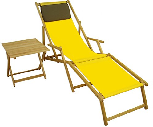 Erst-Holz Liegestuhl gelb Strandliege Tisch Sonnenliege Relaxliege Deckchair Buche hell 10-302 N F T KD