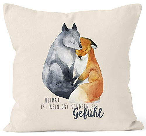 MoonWorks Kissen-Bezug Heimat ist kein Ort sondern EIN Gefühl Fuchs Liebe Spruch Geschenk Kissen-Hülle Deko-Kissen Baumwolle Natur Unisize