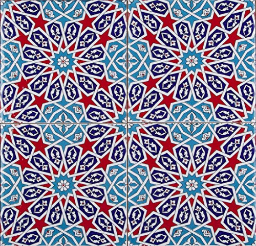 Piastrelle cucina e bagno decorate in ceramica Cerames Asli 20x20 cm | Rivestimenti Iznik colorati, 1 confezione - 0,48m2 (12 pezzi), mattonelle decorative ideale per cucina o bagno, rustico
