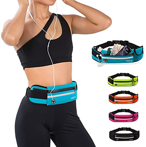 Jueachy Laufgürtel, Laufgürtel Handy, Elastizität Joggen Handytasche Lauftasche Jogging Wasserdicht Running Belt Hüfttasche Bauchtasche Damen Herren Sport Jogging Tasche mit Kopfhöreranschluss