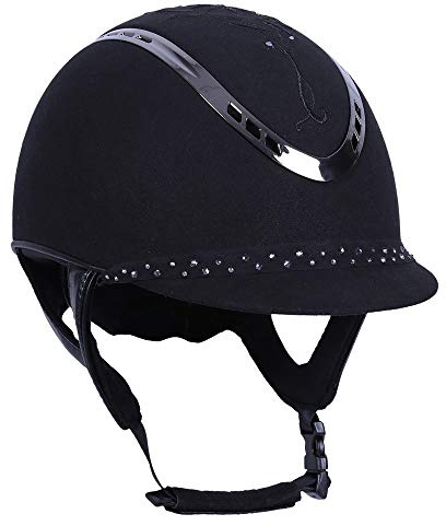 QHP Botanic - Casco de equitación (microfibra, con bordado y piedras brillantes, talla 57/59), color negro