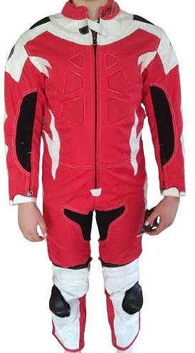 BI ESSE - Professionell minimotorcykel kostym för barn i läder och Cordura, med CE-skydd (röd/vit, XL (10–11 år)
