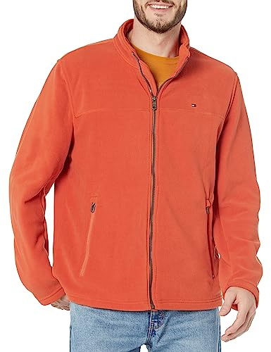 Tommy Hilfiger herr klassisk dragkedja fram polär fleecejacka, Bränd orange, M