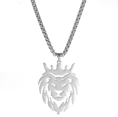 UNIFT Collana con ciondolo a forma di testa di leone per uomo in acciaio inossidabile con ciondolo a forma di testa di leone in stile africano con ciondolo a forma di testa di leone