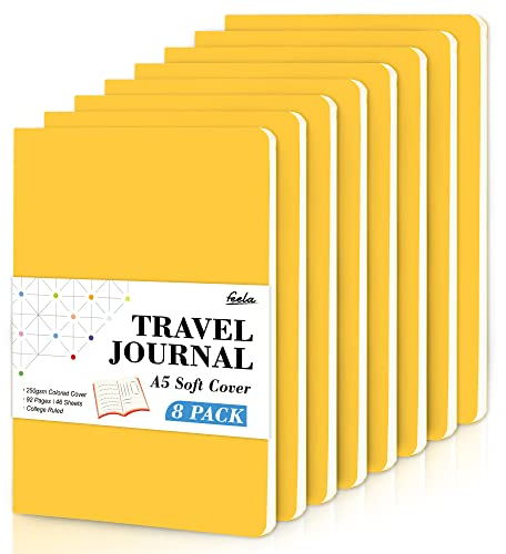 feela Notizbuch A5 Softcover, 8 Stück Notizbuch liniert, Notizheft mit 92 Seiten, 14x21cm, Notizblock Set gut für Büro und Schule zum Zeichen, Schreiben, für Student und College, Din A5, gelb