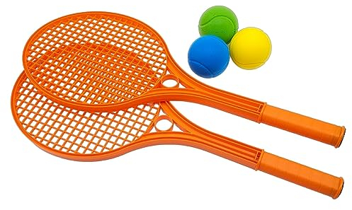 alldoro 63109 – Softball-Tennis für Kinder, 5 TLG, 2 Schläger, Orange Kunststoff, 54 x 22 cm, 3 Schaumstoff-Softbälle