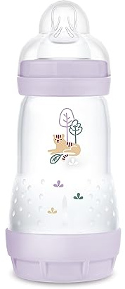 MAM Easy Start Anti-Colic babyflaska (260 ml), särskilt väl accepterad mjölkflaska, babyvattenflaska med golvventil mot kolik och spen, storlek 1, 0+ månader, tiger