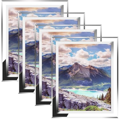 Cinnani Juego de 4 Marcos de Fotos 20 x 25, Marco Fotos Cristal para Cuadros con el Plateado Transparente, Porta Retratos Fotos Multiples para colgar, Vertical u Horizontalmente