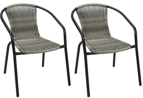 Mojawo Qualität 2 Stück Stahl/Polyrattan Bistrostuhl stapelbar Stapelstuhl Campingstuhl Gartenstuhl Küchenstuhl Balkonmöbel Gartensitzmöbel Grau meliert/Schwarz