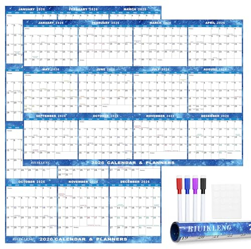 24 x 36 2026 Wall Calendar Erasable Starry Sky, Wet & Dry Erase Large Laminated Annual Yearly Planner - 12 Month Horizontal/Vertical Calendar January to December for Easy Planning, Organizing
