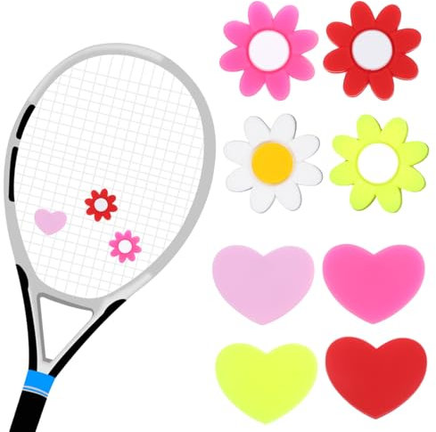LLOUSSAK 8 Stück Tennisschläger Dämpfer, Silikon Stoßdämpfer Tennisschläger Herzförmiger Blumen Stoßdämpfer Tennisschläger Vibrationsdämpfer für Tennisspieler Tennisschläger Badmintonschläger