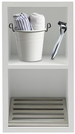 TouTToNG Douche niche murale en acier inoxydable pour rangement dans la salle de bain, double étagères encastrées, rangement 18 x 34 cm, blanc