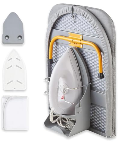 Tabla de planchar pequeña con soporte para plancha, mini tabla de planchar de mesa con pies antideslizantes, tabla de planchar de viaje plegable para espacios pequeños, compacta y ahorra espacio
