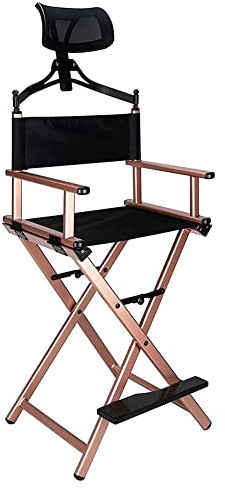 Bärbar sminkartiststol med nackstöd – lätt hopfällbar regissörsstol för proffs – hållbar aluminiumram – perfekt för makeupartisters filmskapare och användning på set