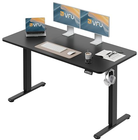 VFU Scrivania regolabile in altezza 140 x 60 cm, scrivania regolabile in altezza elettrica con funzione memoria, scrivania regolabile, scrivania per computer per ufficio, scrivania in piedi, nero