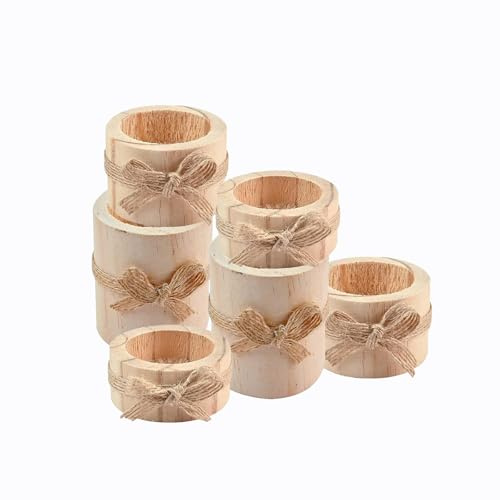 6 Piezas Redondo Porta Velas Madera, Mini-portavelas Vintage Candelero, Portavelas Natural Soporte, Portavelas de Madera, para Decoración Bodas, Navidad, Fiestas y Hogar(3 Tamaños)