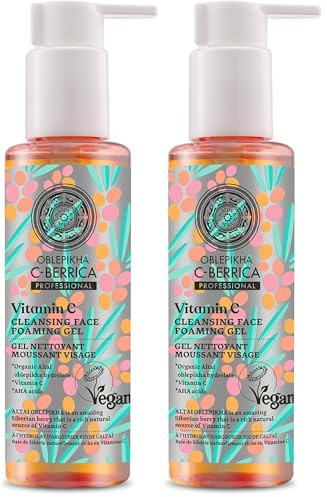 Natura Siberica OBLEPIKHA C-BERRICA Gesichtsreinigungsgel - Sanft schäumendes Vitamin-C-Reinigungsgel mit AHA-Säuren - Hydratisierend & revitalisierend - 145 ml (Packung mit 2)