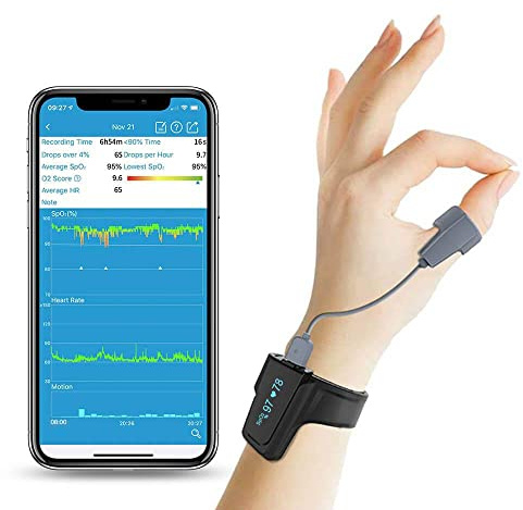 Trendmedic CheckmeO2 - Handgelenk Pulsoximeter - komfortabler SpO2 - Schlafmonitor mit speziellen Fingersensor und Langzeitüberwachung (Aufnahmefunktion)