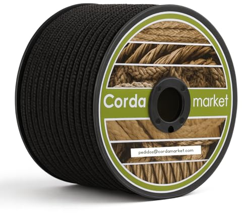 CORDAMARKET Cuerda Ignífuga, Cuerda Técnica Retardante al Fuego para Uso Industrial Emergencias y Actividades Técnicas, Negra, 9 mm × 25 m
