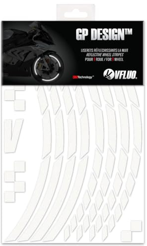 VFLUO GP Design™, Kit de Cintas, Rayas Retro Reflectantes para Llantas de Moto (1 Rueda), 3M Technology™, Anchura XL : 10 mm, Blanco/Plata