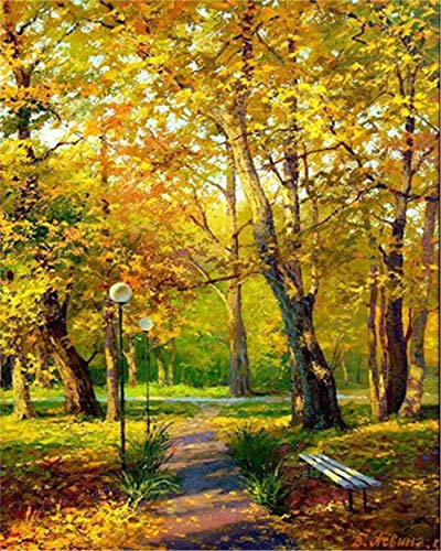 YEESAM ART DIY Paint by Numbers for Adults Beginner Kids, Autumn Forest Deciduous Trees 16x20 inch Linen Canvas Acrylic Stress Less Number Painting Gifts (Autumn, Without Frame)