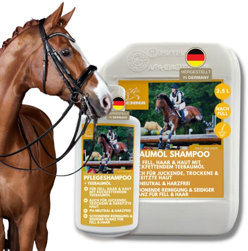 EMMA Teebaum Shampoo Pferdeshampoo für Pferde Hund mit Tea Tree Oil 2,5 0,5L Anti Schuppen Shampoo pH-Neutral Pflege glänzendes Haar Hundeshampoo mit Teebaumöl gegen Juckreiz für gereitzte Haut Fell