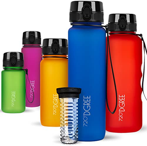 720°DGREE Trinkflasche 1l “uberBottle“ softTouch +Früchtebehälter - BPA-Frei - Schlanke Wasserflasche für Sport, Fitness, Fahrrad, Uni, Outdoor - Tritan Sportflasche Leicht, Stoßfest, Wiederverwendbar