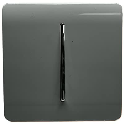 Trendi 1 Gang 2 Way 240V Screwless Raised Front Plate Plastic Artistic Modern Glossy 10 Amp Chrome Rocker Single Electrical Wall Light Switch Charcoal Grey - ART-SS2CH