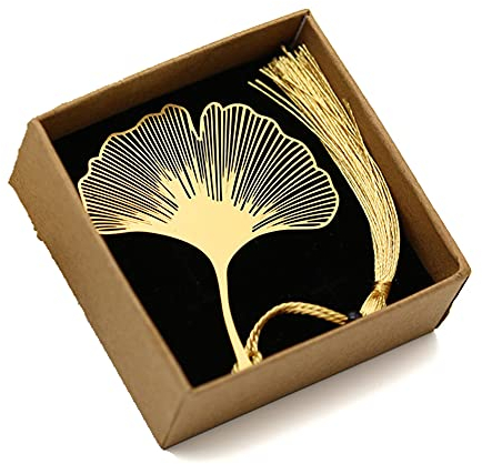 ARFUKA Lesezeichen Metall Ginkgo Bookmark Blatt Lesezeichen mit Quaste, Geschenke für Frauen, Kinder, Teens Mädchen, Leser und Buchliebhaber (Gold)