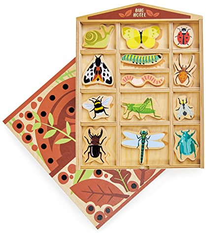 Tender Leaf Toys - The Bug Hotel - 13 Wood Garden Bugs with Shelving Unit and Front Panel - Made for Little Hands - Open-Ended Nature Play - Science Learning Toy for Boys and Girls - Age 3+