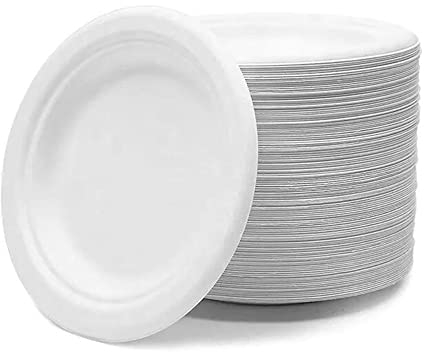 1ABOVE 50 Pack Extra Strong White Disposable Bagasse Plates, 100% Compostable and Biodegradable, Made from Sugarcane Fibre, Perfect for BBQ, Wedding, Office, Picnics and Parties (10 INCH)