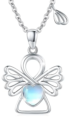 Schutzengel Mondstein Kette Silber 925 Mondstein Engel Anhänger Halskette Mondstein Schmuck Engelsrufer Geschenke für Mädchen Frauen