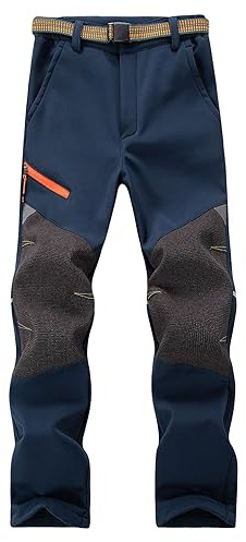 Echinodon Pantaloni softshell per bambini, imbottiti, impermeabili, antivento, per bambini, per attività all'aria aperta, per lo sport, il tempo libero, l'autunno e l'inverno, 164/170 cm