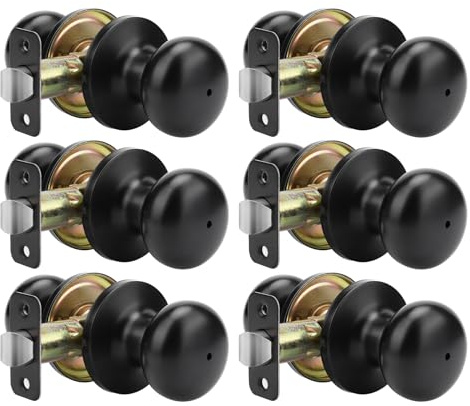 Goldenwarm Black Interior Door Knobs, Matte Black Bedroom Door Knob, Door Knobs Interior Bulk, Privacy Door Knob for Bedroom or Bathroom(6 Pack)