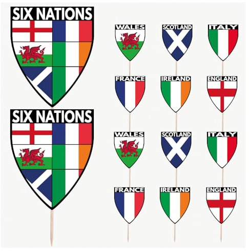 AK Giftshop Six Nations Rugby Flags Food & Cupcake Picks Toppers Party Decorations (14 Pack)