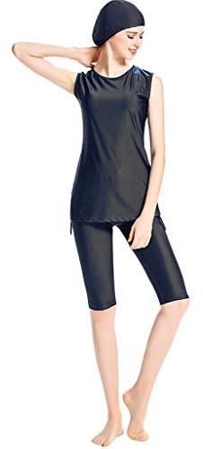 Tankini pour femme - Maillot de bain musulman 3 pièces - Tankinis modeste sans manches - Haut avec bas de bikini court - Maillot de bain - Burkini arabe islamique - Avec hijab - Mode plage - S-4XL,