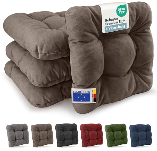Beautissu 4X Cojines de Silla Premium 35x35 cm - Cojines Interior y Exterior Acolchado de Espuma Resistente de 8 cm de Grosor, Made in EU - Topo - HighLux SK
