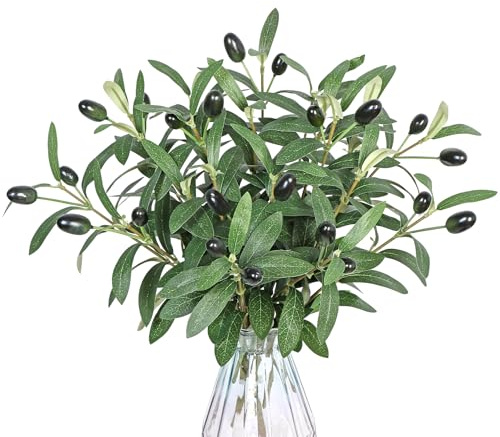 Betylifoy Artificial Olive Branches 10pcs Faux Olive Branches Stems Fake Olive Branches Artificial Greenery Stems for Vases Tabletop Centerpieces Wedding Bouquets Home Decor (10)