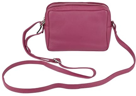 GRESEL Bolso de mujer de piel auténtica, con correa ajustable, compacto y espacioso, Fucsia 4