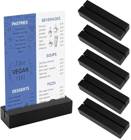 Maxmoc Kartenhalter Holz,Tischkartenhalter, Menükartenhalter, Postkartenhalter Kartenständer Fotohalter für Hochzeiten, Restaurants, Bankette und Partys (Schwarz, 5 Stück)