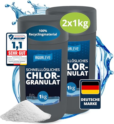 AGUALEVE® Chlorgranulat schnelllöslich 2X 1kg *NEU* | Sichere und schnelle Desinfektion | Für Pools, Aufstellpools, Whirlpools, Planschbecken | Deutsche Markenqualität | mit Note 1,1 getestet